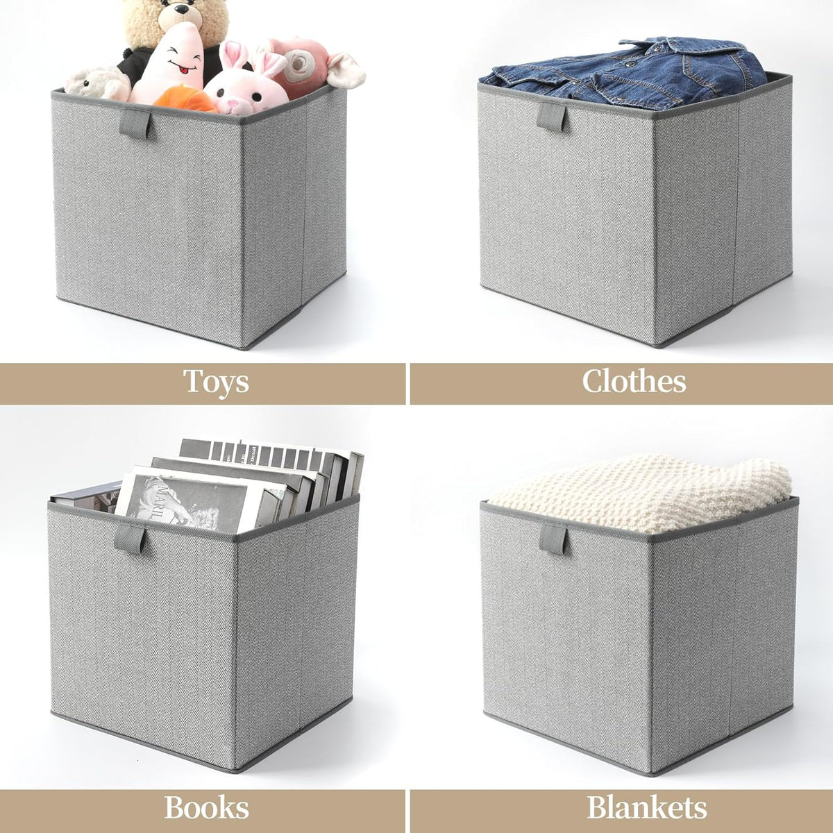 Storage Baskets, 11-Inch Woven Fabric Bins, Storage Cubes with Reinforced Handles, Organizer Bins for Closet Shelves, Foldable, for Toys, Clothes, Natural Beige (3PCS/Beige-11*11*7.8inch)