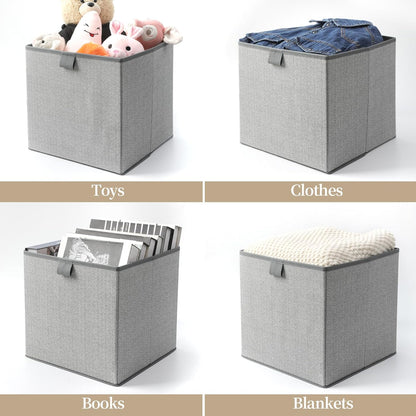 Storage Baskets, 11-Inch Woven Fabric Bins, Storage Cubes with Reinforced Handles, Organizer Bins for Closet Shelves, Foldable, for Toys, Clothes, Natural Beige (3PCS/Beige-11*11*7.8inch)