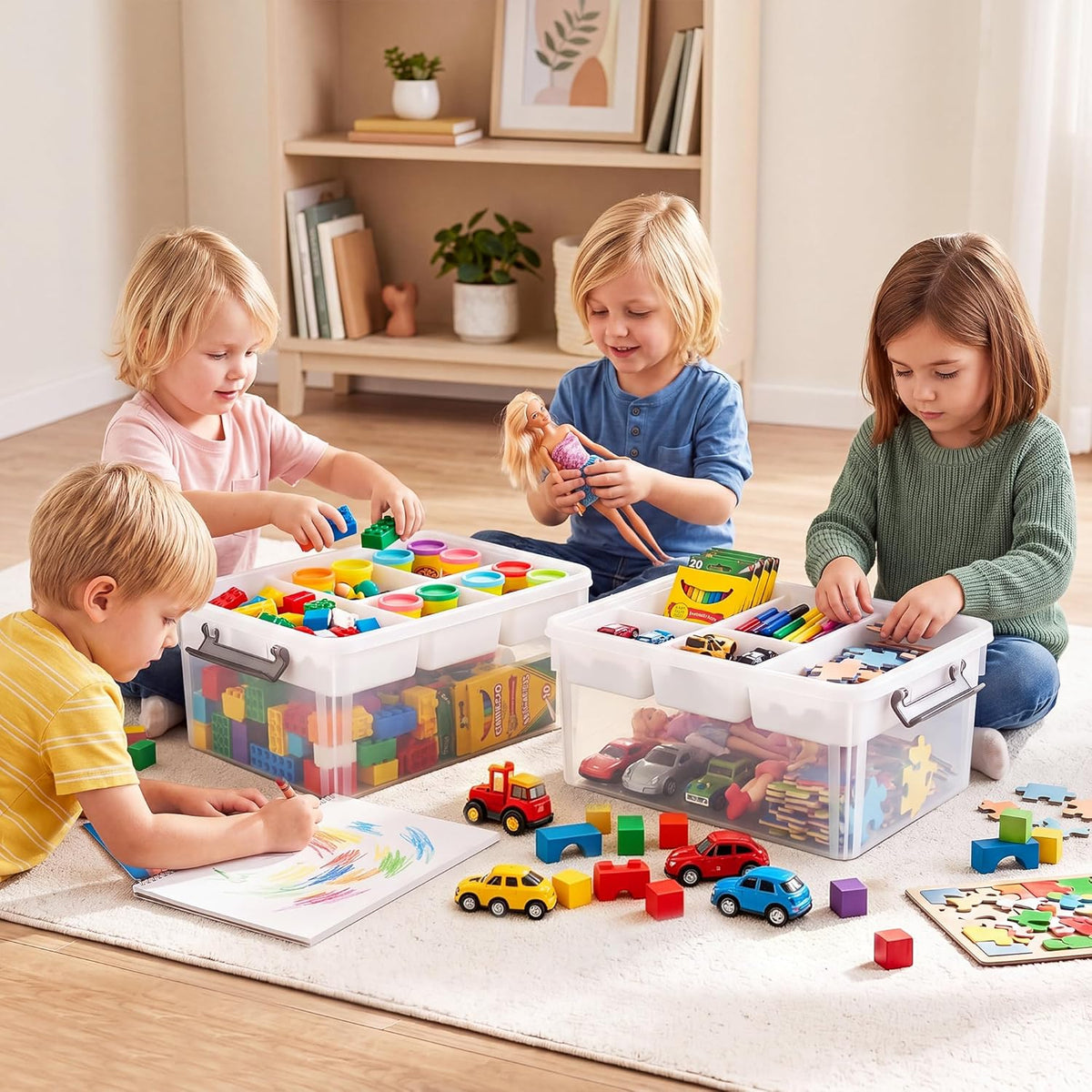 Citylife 17 QT Plastic Storage Box with Removable Tray Craft Organizers and Storage Clear Storage Container for Organizing Bead, Tool, Sewing, Playdoh