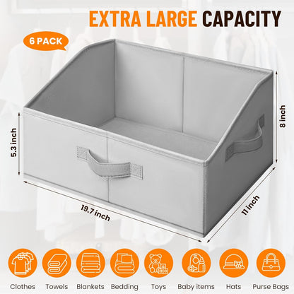 Criusia Closet Organizers Bins - Large Collapsible Shelf Organizer with Handles - Fabric Trapezoid Home Organization and Storage Baskets for Organizing Clothes Toy Blanket Towel Purse Hats