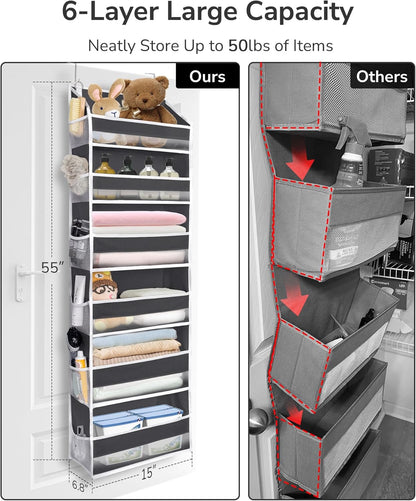 ULG Over The Door Organizer with 6 Large Pockets 12 Side Pockets, 50lbs Weight Capacity Door Hanging Organizer for Bedroom, Bathroom, Pantry, Nursery Storage, Beige