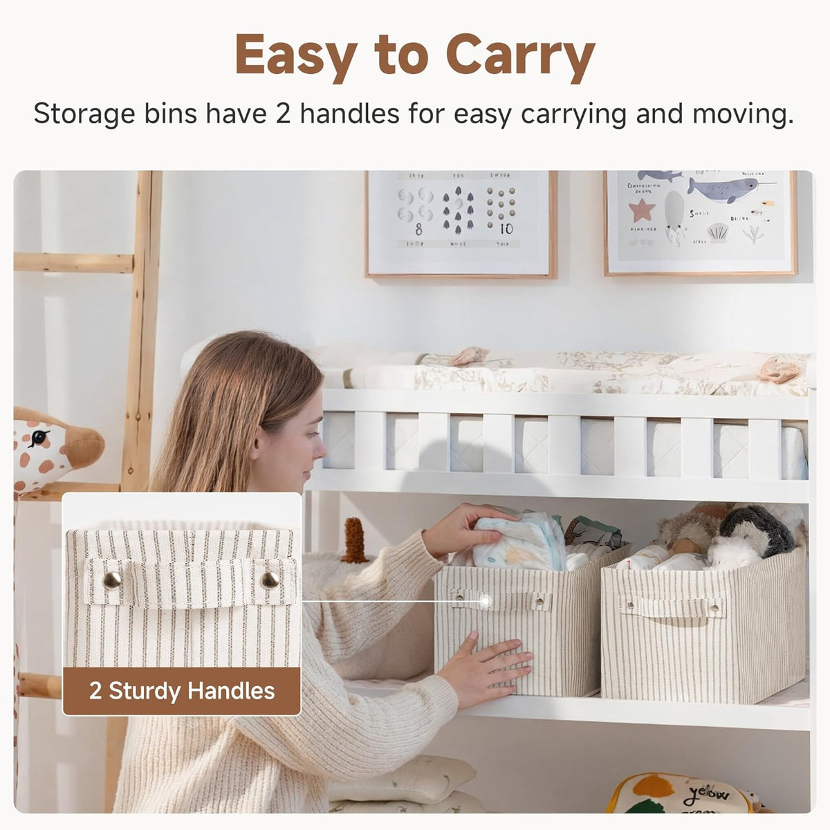 StorageWorks Narrow Storage Bins, Small Basket for Closet and Shelves, Fabric Organizer with Handles, Toilet Paper Storage, Black, 2-Pack