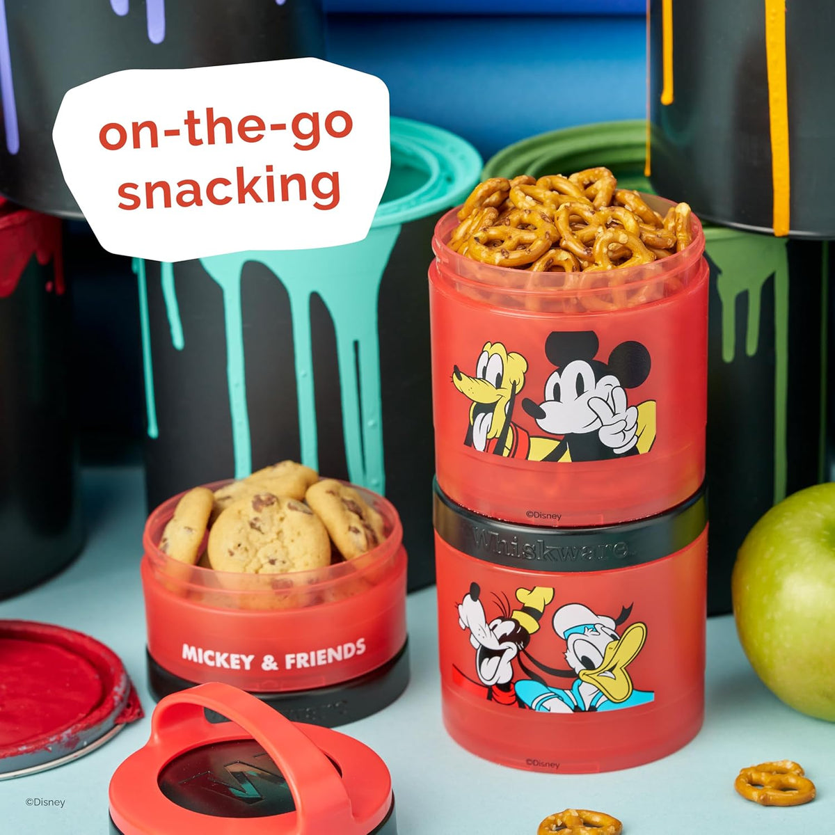 Whiskware Bluey Stackable Snack Containers for Babies, Toddlers, and Kids, 3 Stackable Snack Cups for School and Travel, Cupholder Friendly, Bluey and Bingo! Let’s Do This!