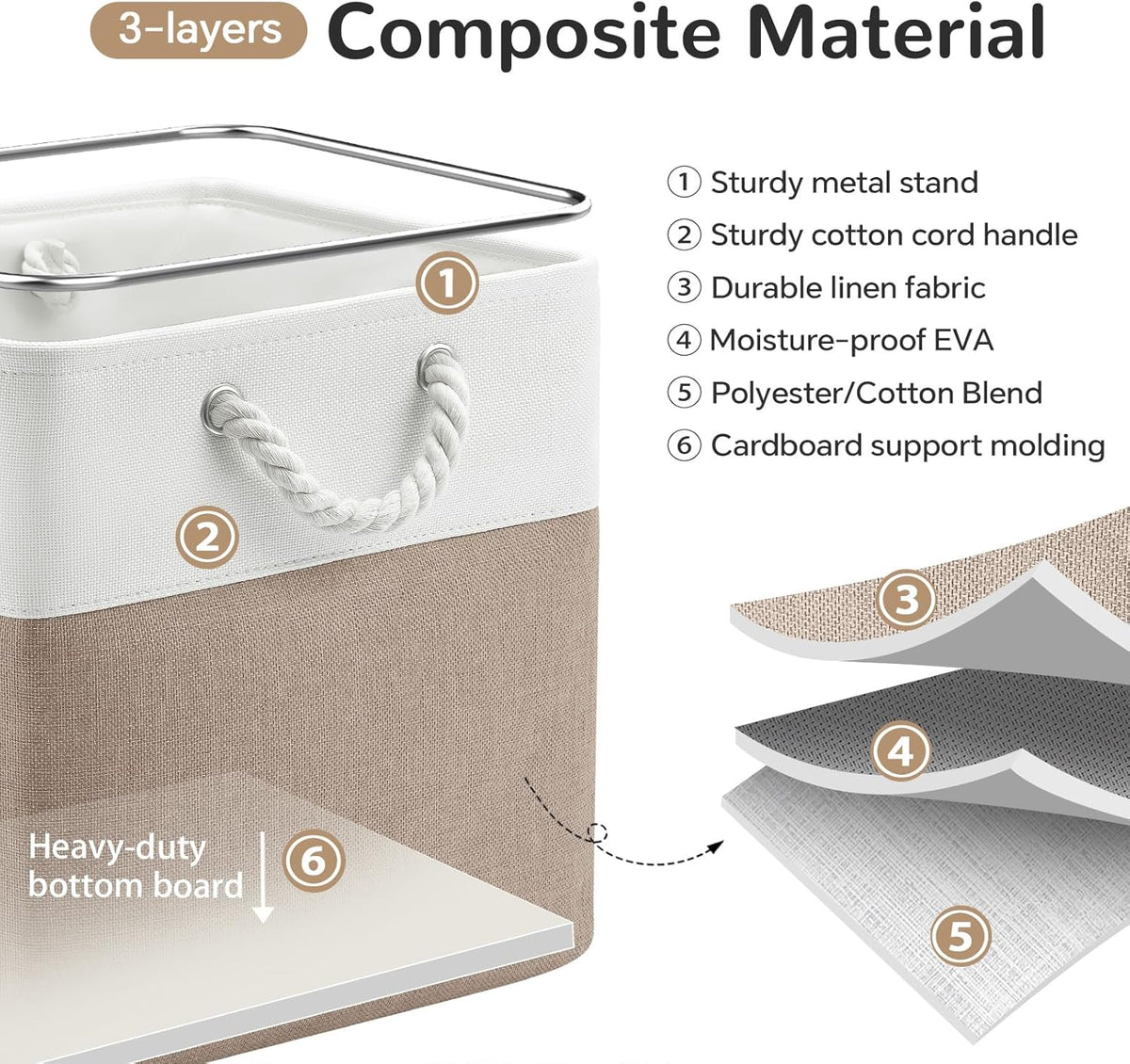 Large Storage Baskets- 15.7x11.8x8.26 inch Storage Bins for Shelves and Closet Organizing, Foldable Fabric Bin for Home Organization Clothes and Laundry (3-Pack, White&Khaki)
