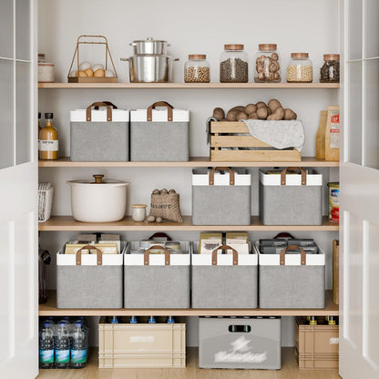 StorageWorks Storage Bins, Shelves Baskets for Organizing, Fabric Closet Organizers with Handles, Metal Frame, Beige-Cotton-linen, 2-Pack