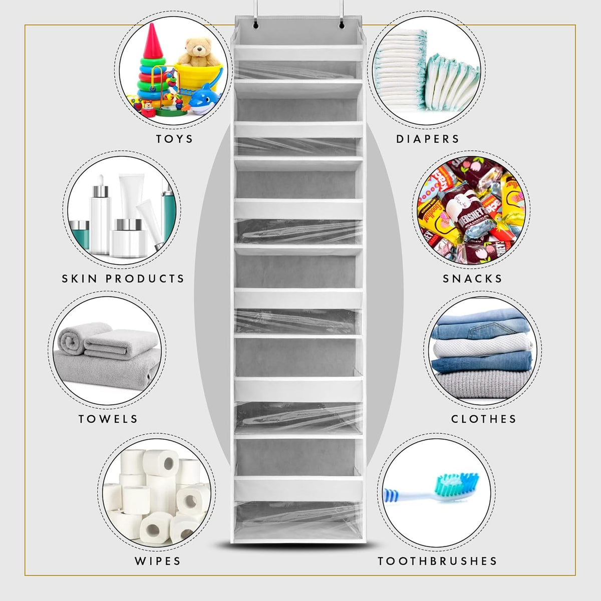 HOMELUX THEORY UPGRADED 6 Tiers Over The Door Organizer Hanging - 100D EXTRA THICK & 50lbs HUGE CAPACITY, 12 Side Mesh Pockets Over The Door Shoe Organizer, Hanging Closet Organizer (Ivory, 1pc)