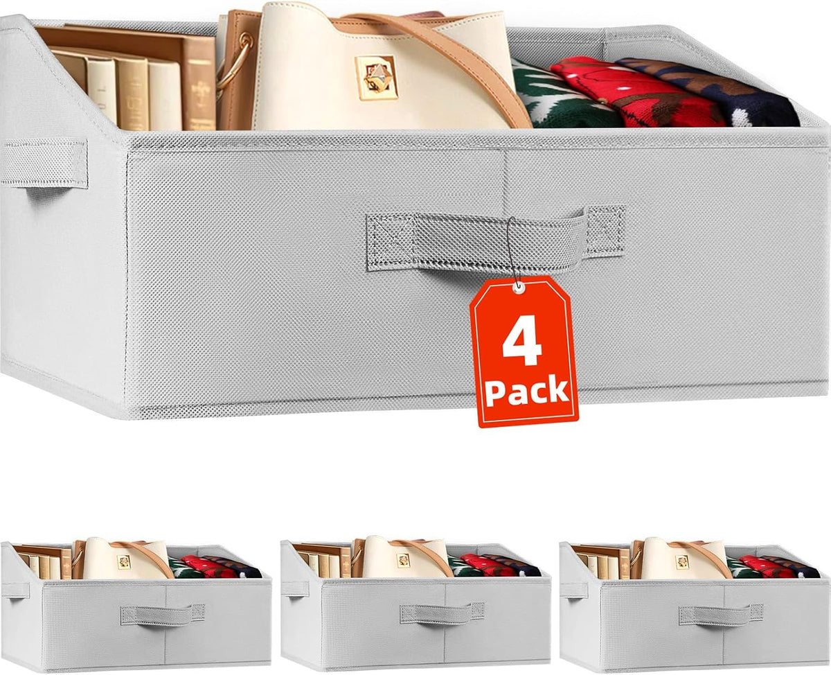 Criusia Closet Organizers Bins - Large Collapsible Shelf Organizer with Handles - Fabric Trapezoid Home Organization and Storage Baskets for Organizing Clothes Toy Blanket Towel Purse Hats