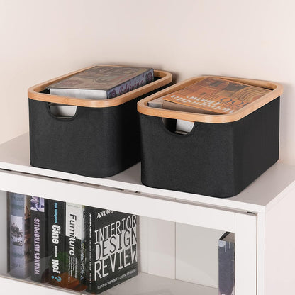 efluky Storage Baskets for Organizing, Fabric Storage Bins with Bamboo Handles, Collapsible Storage Baskets for Shelves and Closet (Black, 16.2'' x 13'' x 9.1'')