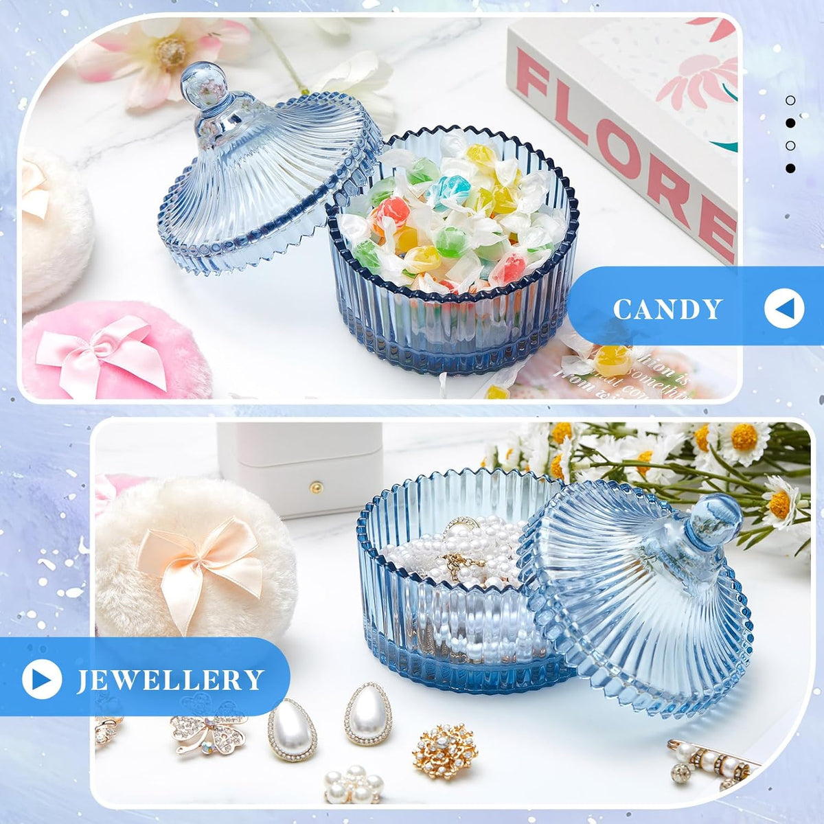 Tioncy 3 Pcs Large Body Powder Puff and Container Valentine's Day gift Powder Container with Puff Crystal Case Soft Washable Reusable Velour Face Body Glitter Wet Dry Makeup (Classic,Clear)