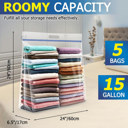 25 Gallon Jumbo Storage Bags, 3.5 Mil Thick Clear Plastic Zipper Bags with Handles, 35" x 24" Extra Large XL Heavy Duty for Home, Travel, and Moving (5 Packs)