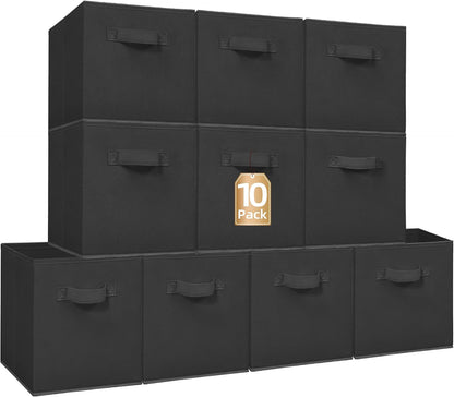 STORAGE MANIAC Storage Cubes, 11 Inch Durable 6 Pack Fabric Foldable Collapsible Bins with Handles for Organization, Closet, Shelves, Offices, Toys, Black