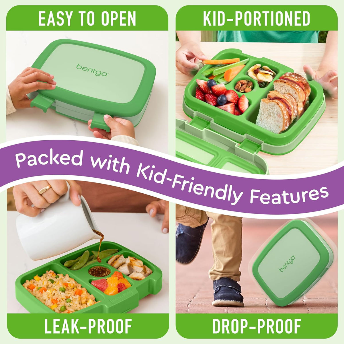 Bentgo Kids Bento-Style 5-Compartment Leak-Proof Lunch Box - Ideal Portion Sizes for Ages 3 to 7 - Durable, Drop-Proof, Dishwasher Safe, PFAS & BPA-Free & Made with Food-Safe Materials (Blue)