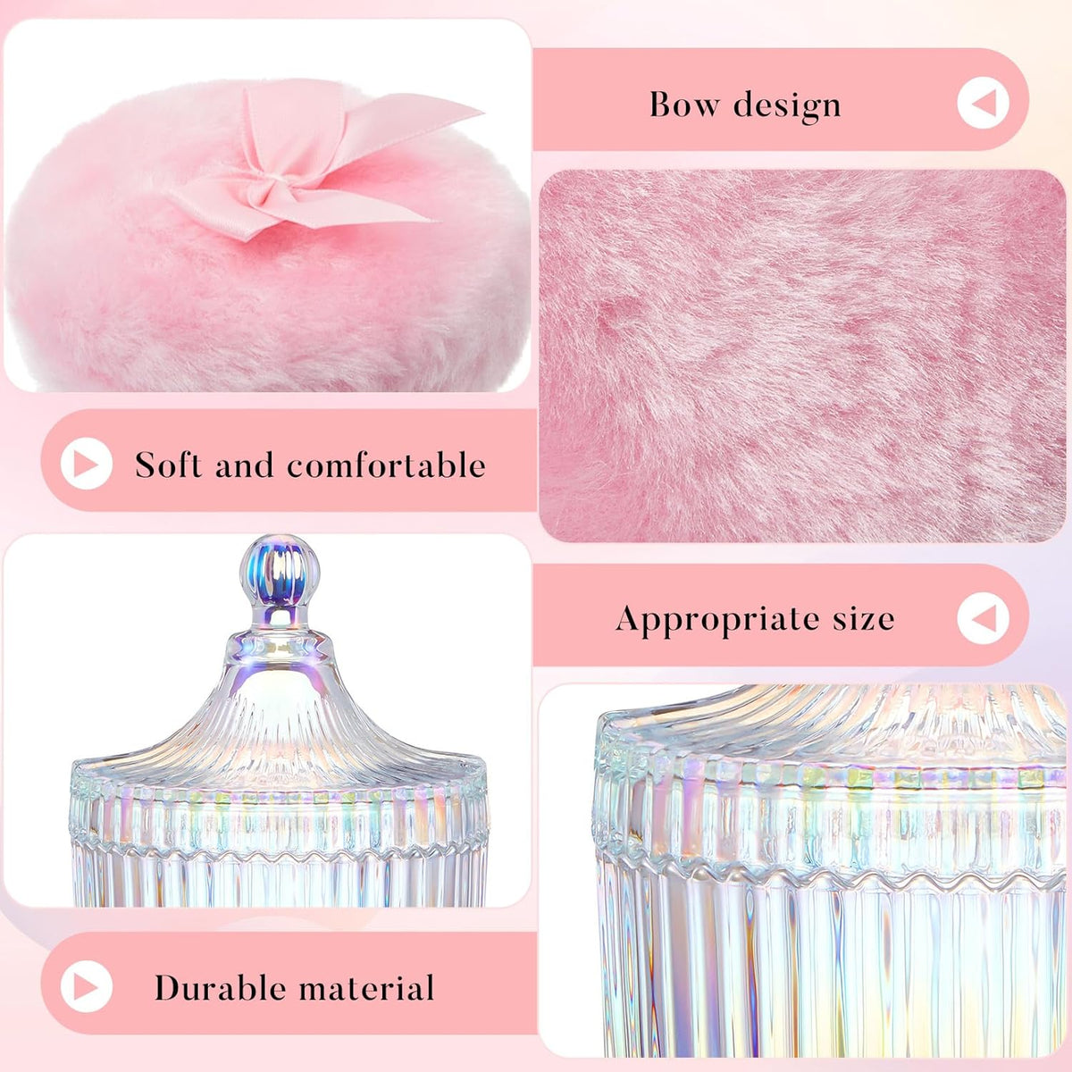 Tioncy 3 Pcs Large Body Powder Puff and Container Valentine's Day gift Powder Container with Puff Crystal Case Soft Washable Reusable Velour Face Body Glitter Wet Dry Makeup (Classic,Clear)