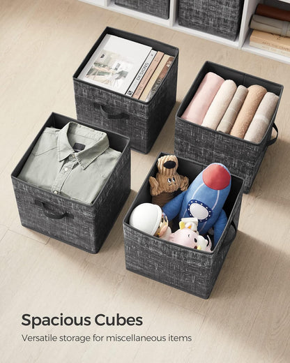 SONGMICS Storage Cubes, 11-Inch Non-Woven Fabric Bins with Double Handles, Set of 6, Closet Organizers for Shelves, Foldable, for Clothes, Cattail Gray UROB26LG
