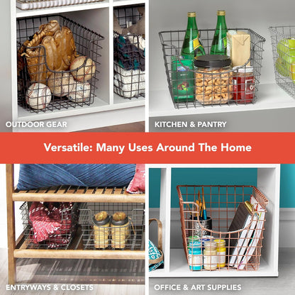 Spectrum Wire Scoop Basket Storage Bin Industrial Gray Medium Metal Wire Basket Organizer for Kitchen Pantry Wire Storage Bins, Heavy Duty Rectangle Wire Storage for Kitchen Organization