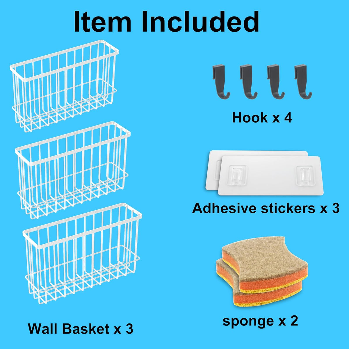 Cabinet Door Organizer Basket 2 Pack, Foil and Plastic Wrap Organizer with 2 Sponges, Lid Organizers Inside Cabinet, Metal Basket for Kitchen Organizers and Storage, Utility, Black (Medium,Large)