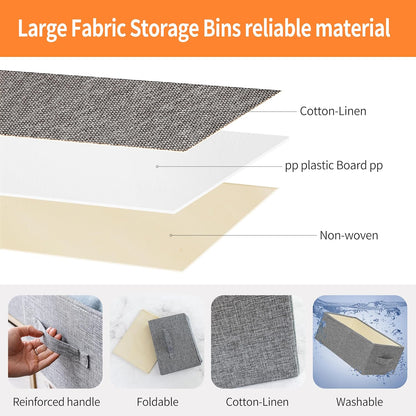 Linen Folding Storage Bins, 3 Pack Large Storage Baskets, Washable, Clothing Storage Bins with Handle, Closet Organizer for Storage Sweater,Sheets(Beige, 18½"x11 x8½)