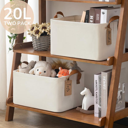 CHICVITA Large Storage Baskets for Shelves, Fabric Storage Bins with Metal Frame, Closet Organizers and Storage Boxes for Clothes Toy, Beige