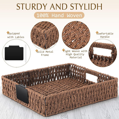 Marsui 9 Pcs Wicker Storage Baskets for Pantry Organization with Handle Labels Handwoven Multi-size Dark Brown Small Organizer Baskets Storage Bin Container for Shelves Closet Toilet Christmas Holiday