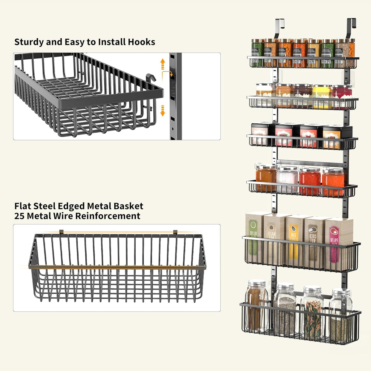 Moforoco White Over The Door Pantry Organizer, Pantry Organization and Storage, Metal Hanging Spice Rack Shelves Door, Seasoning Shelves, Laundry Room Organization, House and Kitchen Essentials