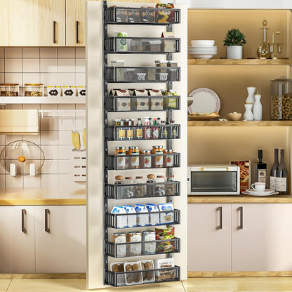 6-Tier Over The Door Pantry Organizer with Mesh Baskets, Adjustable & Stable Hanging Spice Rack for Kitchen, Bathroom, Bedroom, and Baby Essentials Storage