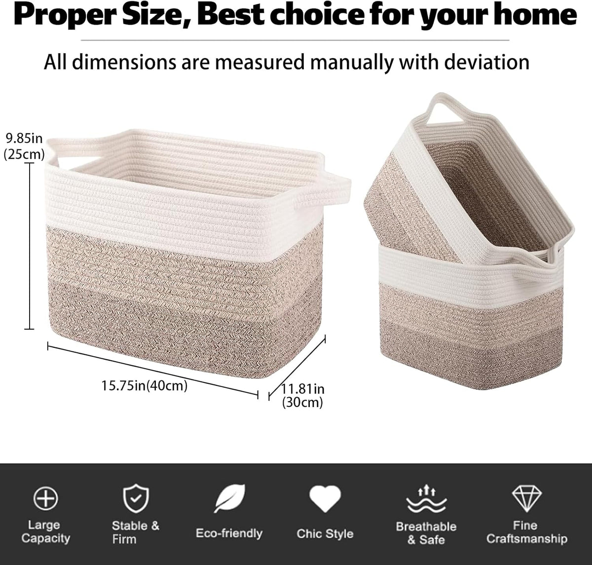 OIAHOMY Storage Basket, Woven Baskets for Storage, Cotton Rope Basket for toys,Towel Baskets for Bathroom - Pack of 3, Gradient Yellow