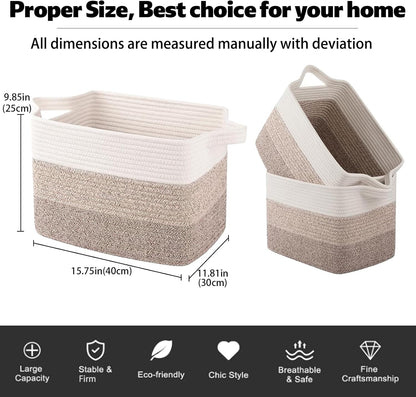 OIAHOMY Storage Basket, Woven Baskets for Storage, Cotton Rope Basket for toys,Towel Baskets for Bathroom - Pack of 3, Gradient Yellow