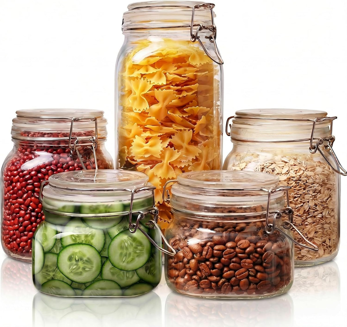 78oz - 3 Pack Square Glass Jars with Airtight Lid, Wide Mouth Mason Jars with Clamp Lids, Air Tight Glass Canisters, Best Food Storage Containers for Flour, Sugar, Cereal, Pasta, Rice, Coffee, Spice