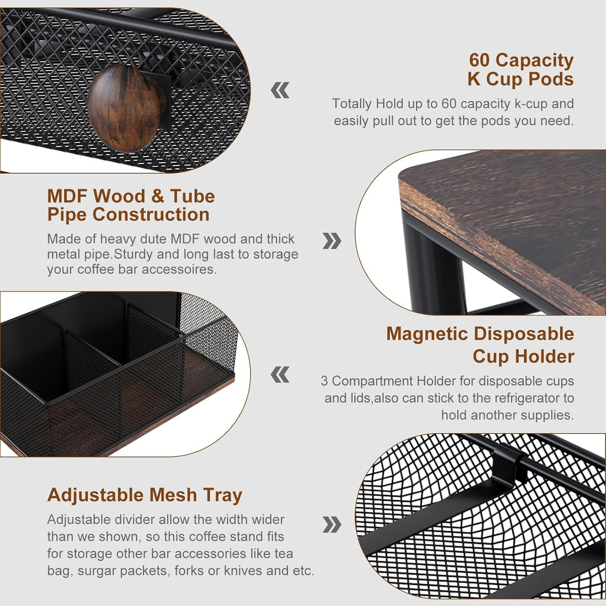 TQVAI K Cup Holder - 60 Capsule Capacity 2 Tier Sliding Pods Storage Drawer with Disposable Cups & Lids Holder, Coffee Bar Station Organizer for Countertop, Black
