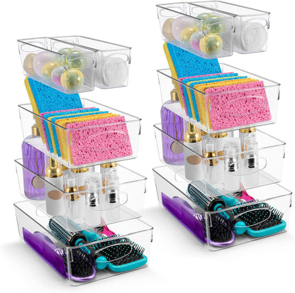 Sorbus Small Clear Plastic Storage Bins for Organizing, Clear Organizer Bins with Handles, Plastic Storage Bins for Closet, Pantry, Fridge, Medicine Cabinet Organizer, Shelves, Freezer, Drawer