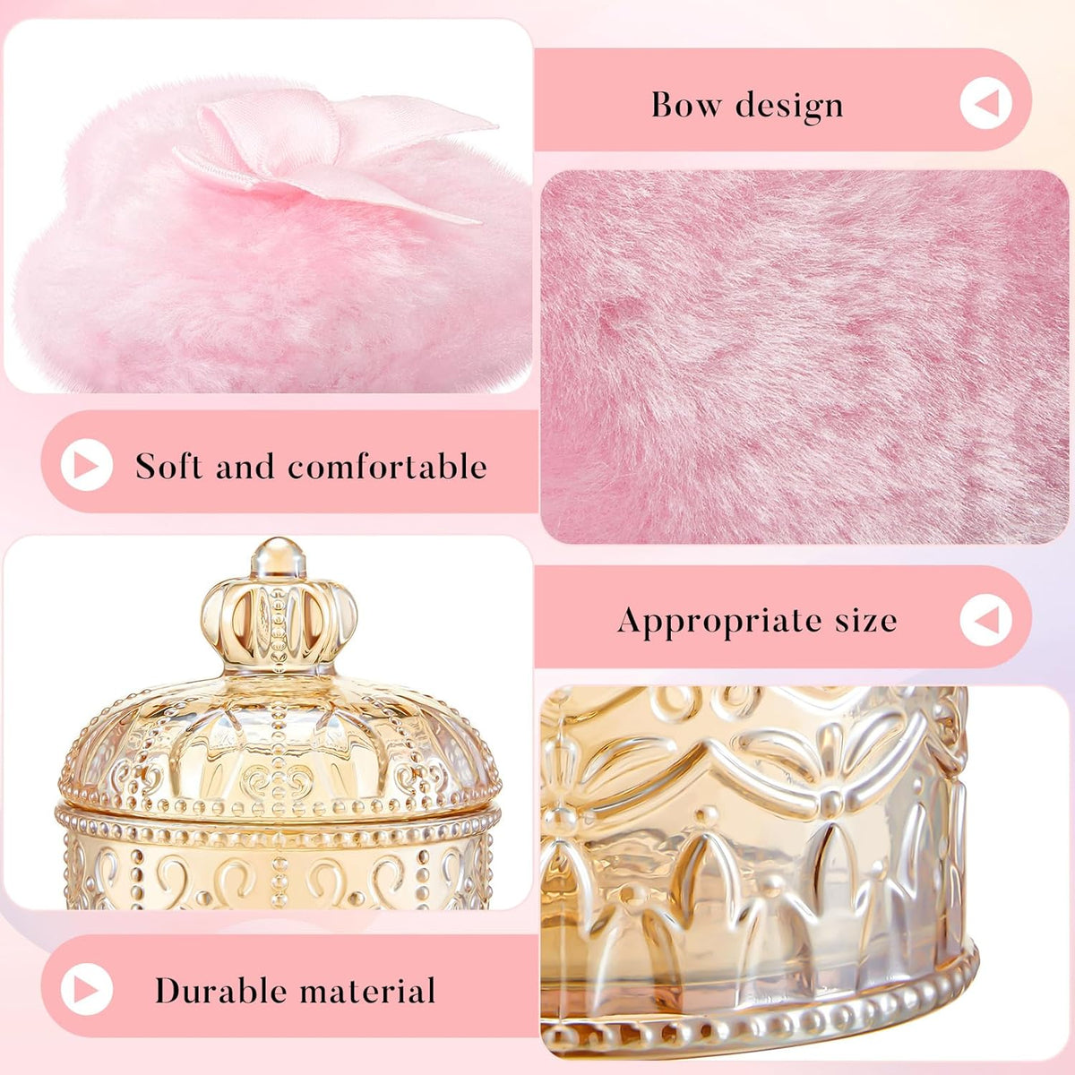 Tioncy 3 Pcs Large Body Powder Puff and Container Valentine's Day gift Powder Container with Puff Crystal Case Soft Washable Reusable Velour Face Body Glitter Wet Dry Makeup (Classic,Clear)