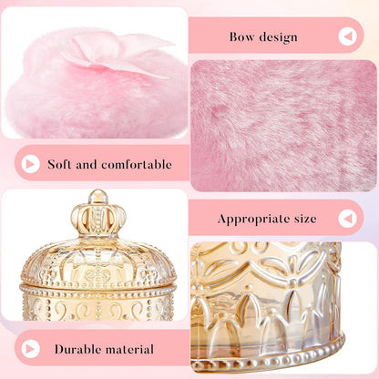 Tioncy 3 Pcs Large Body Powder Puff and Container Valentine's Day gift Powder Container with Puff Crystal Case Soft Washable Reusable Velour Face Body Glitter Wet Dry Makeup (Classic,Clear)