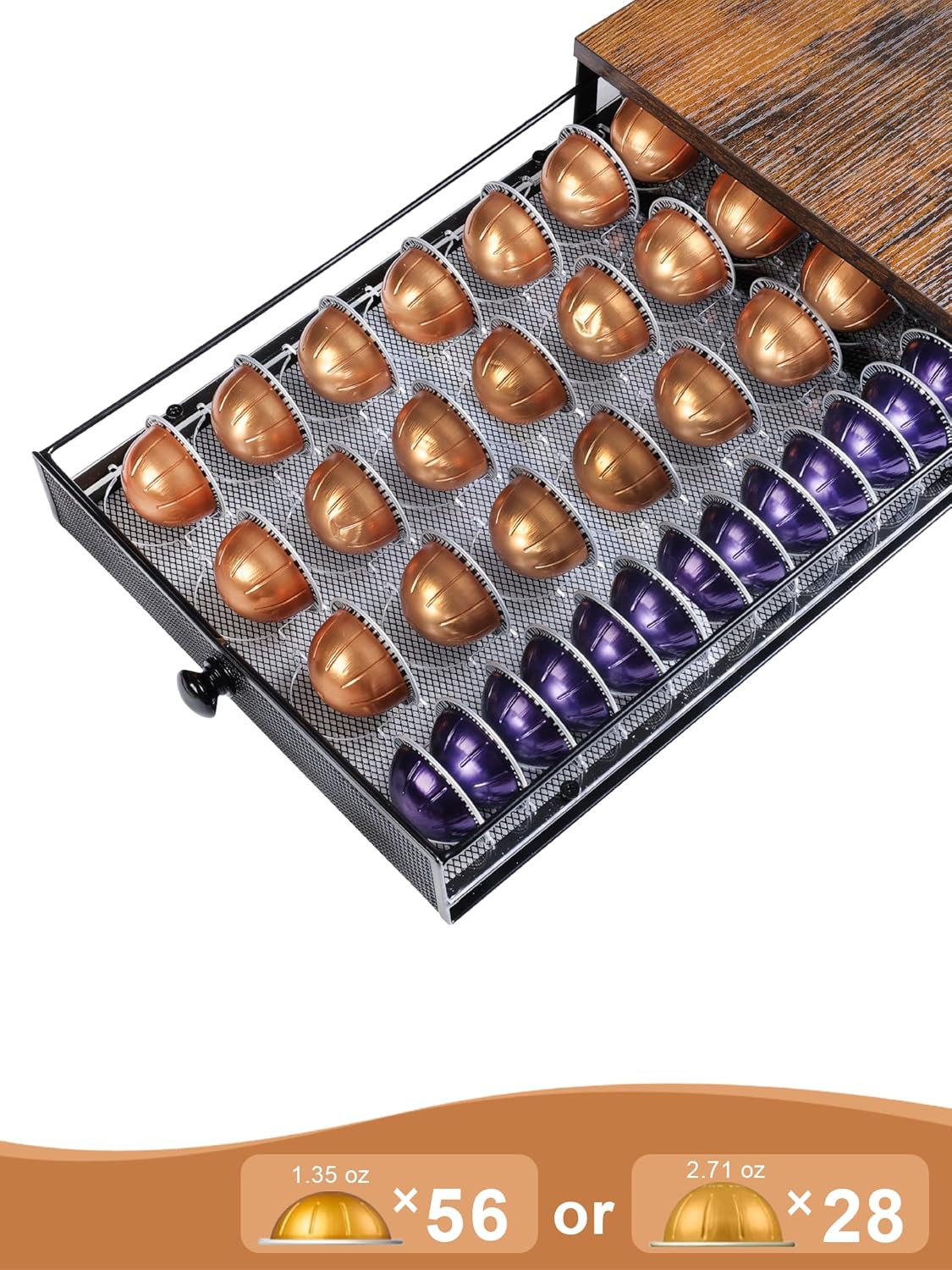 Sedegn Coffee Pod Holder Counter Coffee Vertuo Capsules Storage Organizer with Sliding Drawer Compatible For 35 K-Cup Pods No Assembly Needed Rustic Brown