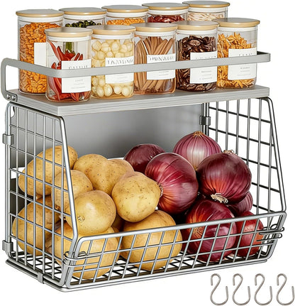 Magnetic Shelf for Fridge,Hanging Wall Basket for Potato Onion Fruit and Vegetable Storage Bins,Large Produce Container Magnetic Spice Rack for Refrigerator Kitchen Counter Pantry,Black