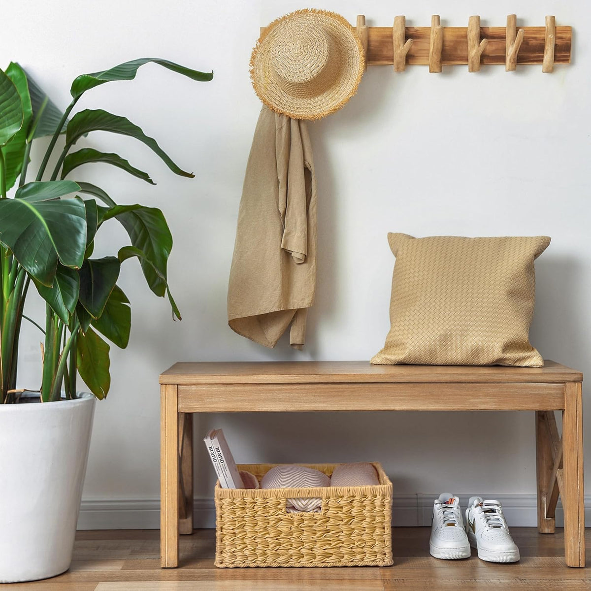 GRANNY SAYS Wicker Storage Baskets for Shelves, Wicker Baskets for Organizing, Waterproof Woven Basket for Pantry, Rectangle Basket for Shlef, Brown, 2-Pack