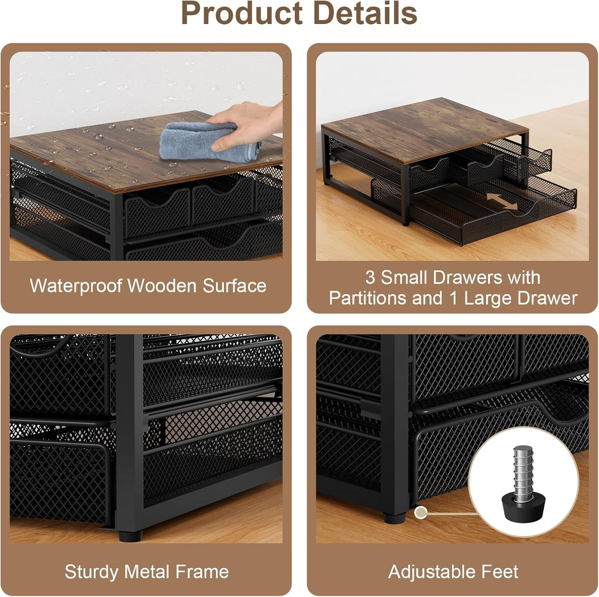 Coffee Pod Holder For Counter, 3 Pull-Out 72 K-Cup Holder Drawer, Wooden Cafe Pods Storage Organizer with Sliding Drawers for Coffee Station, Home, Kitchen, Office, Dorm (Black)