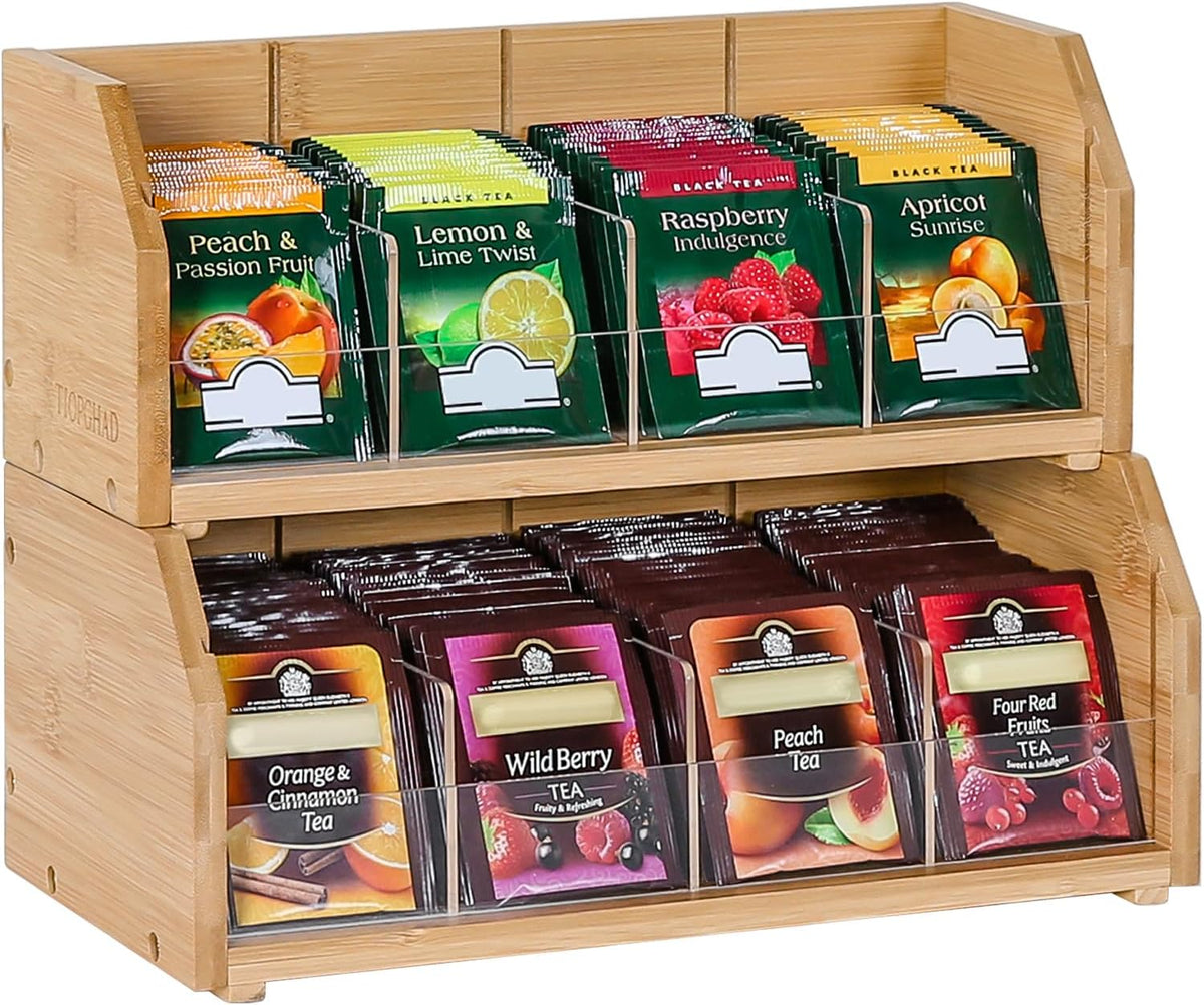TIOPGHAD 3 Layer Stackable Bamboo Tea Bag Organizer Storage Holder for Tea Bags Wood Tea Box Containers Tea Rack Teabag Station Stand for Cabinet Countertop Office(Patented Design)