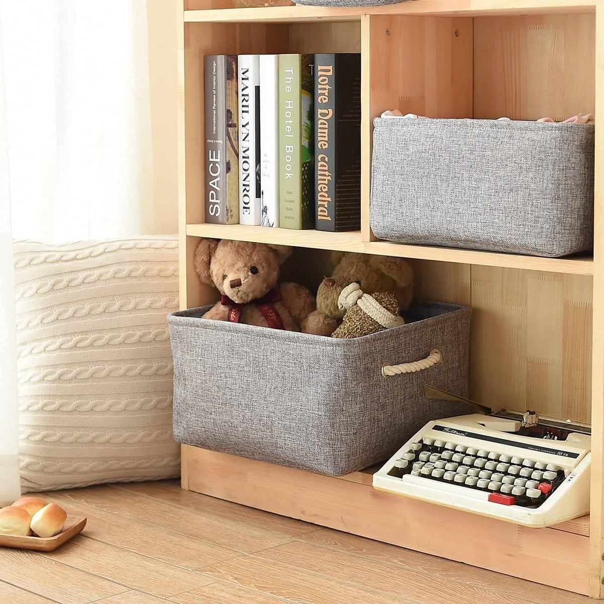 Fabric Storage Bins 12x8x5 inch [6-Pack] with Rope Handles - Decorative Baskets for Organizing