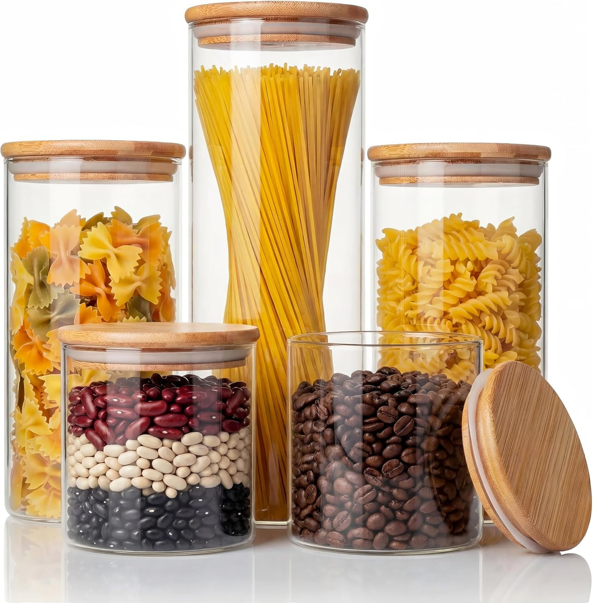 32oz - Glass Jars with Bamboo Lids, Glass Pantry Storage Containers with Airtight Lids, Round Air Tigh Food Storage Canisters for Cereal, Pasta, Flour, Sugar, Rice, Best for Kitchen Organizer