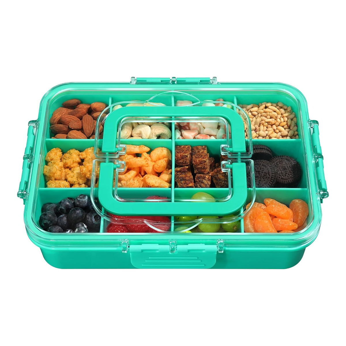 Xyptorix Snack Box Container for Kids - Adjustable 12-Compartment Snack Containers, Reusable Bento Box, Dishwasher Safe, BPA-Free, Perfect for School, Travel, Camping & Picnic, Ivory White