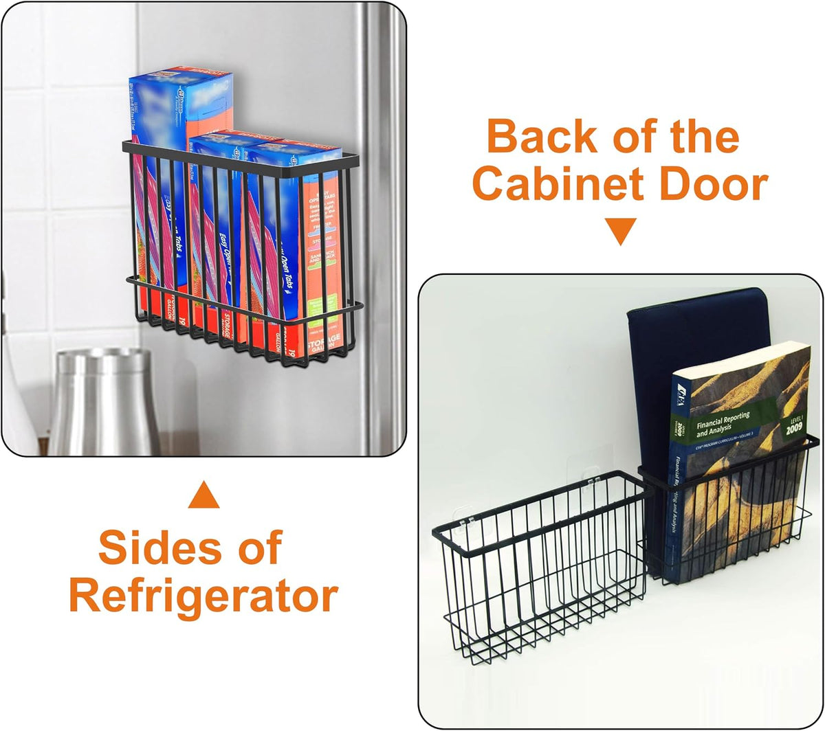 2 Pack Cabinet Door Organizer, Foil and Plastic Wrap Organizer, Wall Mounted Kitchen Organizers and Storage Wire Basket, Pantry Door Storage Kitchen Wrap, Black