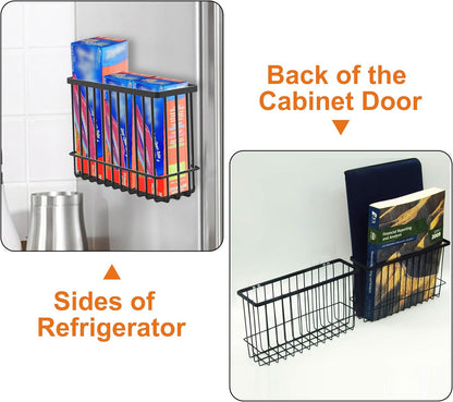 2 Pack Cabinet Door Organizer, Foil and Plastic Wrap Organizer, Wall Mounted Kitchen Organizers and Storage Wire Basket, Pantry Door Storage Kitchen Wrap, Black
