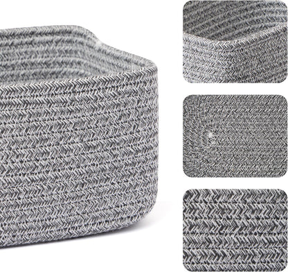 MiniArk Small Storage Baskets for Organizing | Closet Organizer Bins | Shelf Toy Basket | Woven Rope Baskets | Cube Decorative Box | Shallow Basket | L11.5xW7.5xH4.7| Brown