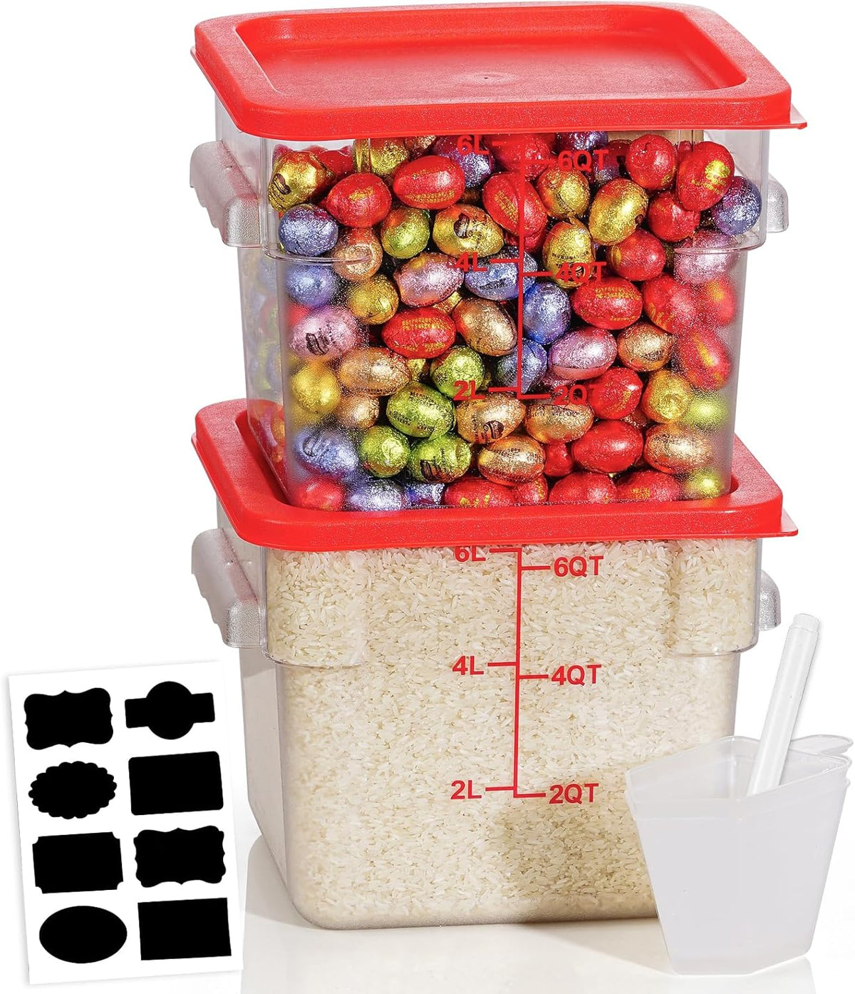 4QT NSF Food Storage Containers: 8 PCS [Food Grade][Hot&Cold Resistant] Commercial Clear Food Storage Containers with Lids for Restaurant Kitchen Proof Dough, Measuring Spoons Included(BPA FREE) - Colors A