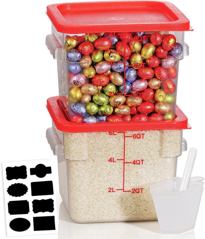 4QT NSF Food Storage Containers: 8 PCS [Food Grade][Hot&Cold Resistant] Commercial Clear Food Storage Containers with Lids for Restaurant Kitchen Proof Dough, Measuring Spoons Included(BPA FREE) - Colors A
