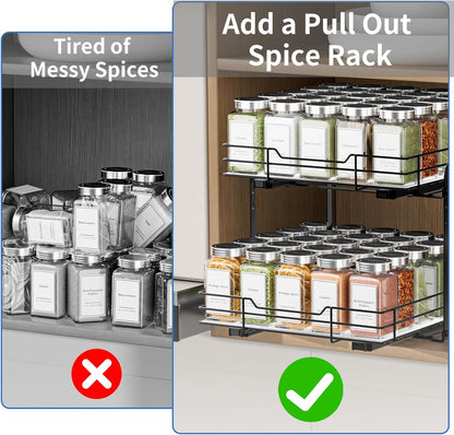 BOIVSHI 2-Tier Spice Rack, Pull Out Cabinet Organizer Spice Racks Height Adjustable Heavy Duty Metal Basket for Inside Cabinets & Pantry Closet(9.5''Wx10.5''Dx9.5''H)