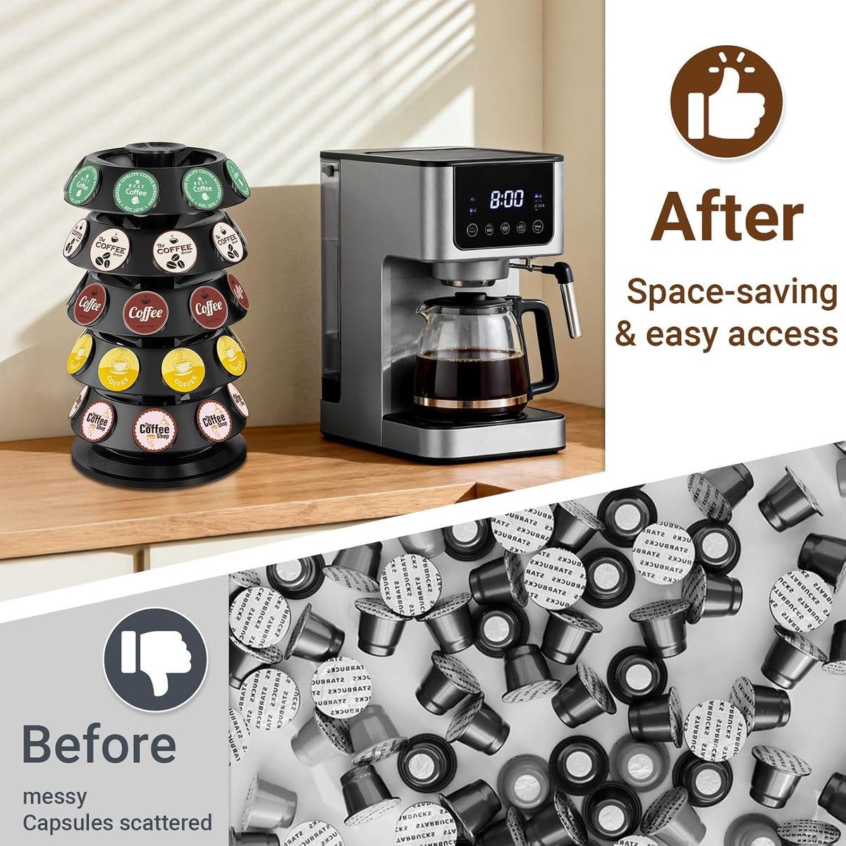 K Cup Holder, Coffee Pod Storage Carousel Holder Organizer Compatible with 40 Keurig K-Cup Pods, Home or Office Kitchen Counter Organizer