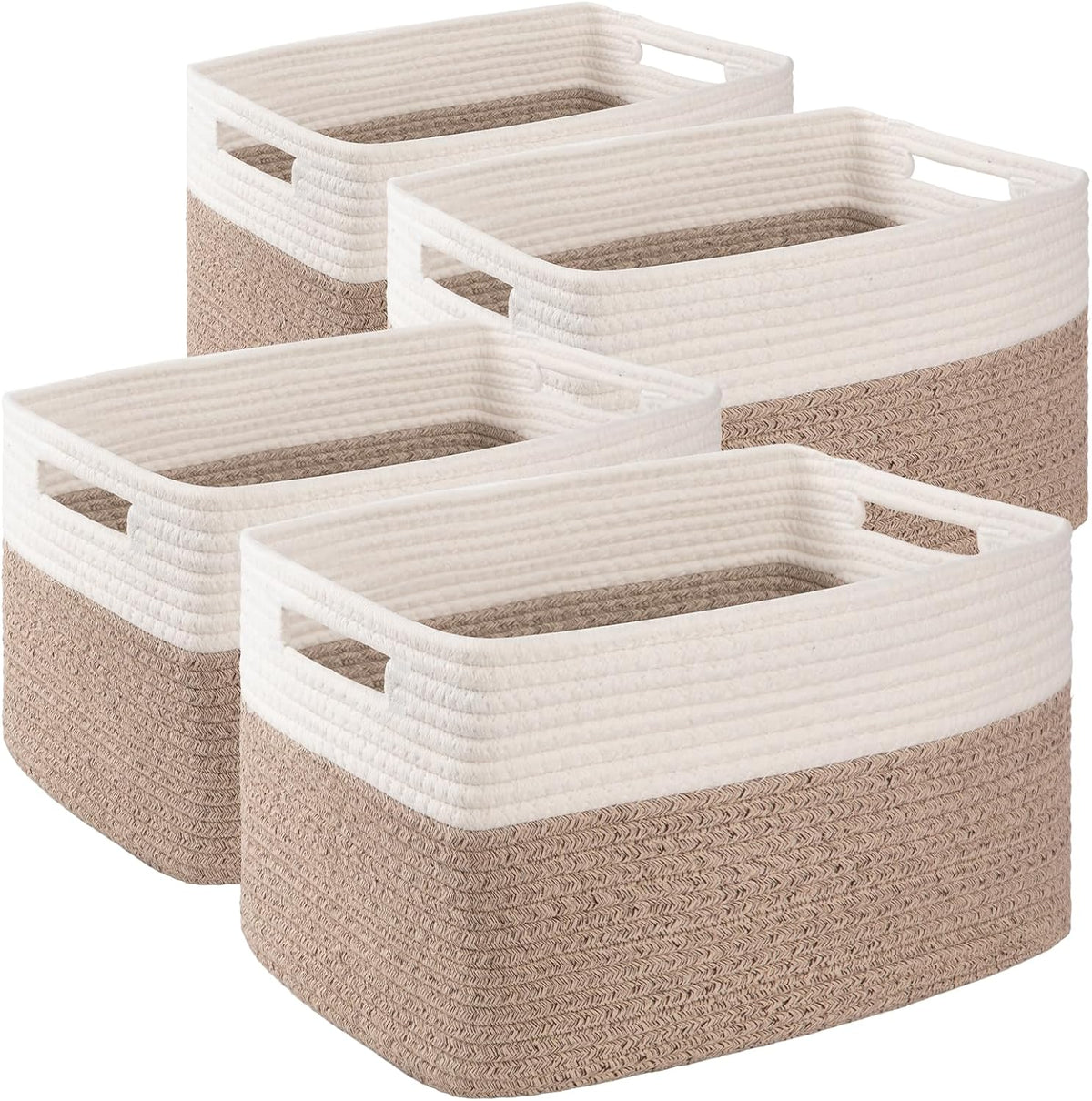 4 Pack Storage Baskets for Organizing, Woven Baskets for Shelves - Perfect for Toys, Books, Towels, and Clothes, Durable Gift Basket Bins Toy Storage, 12.7''Lx9''Wx7.8''H, Brown & White