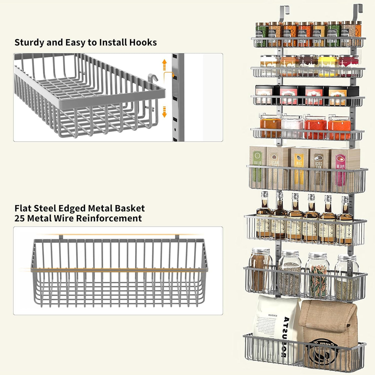 Moforoco White Over The Door Pantry Organizer, Pantry Organization and Storage, Metal Hanging Spice Rack Shelves Door, Seasoning Shelves, Laundry Room Organization, House and Kitchen Essentials