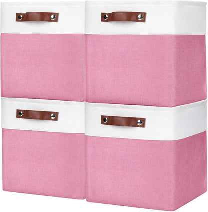 Bagnizer Large Fabric Storage Baskets | 50L Storage Bins, Decorative Linen Closet Baskets with Handles for Organizing, Shelf, Toys, Clothes, Home, Office, Nursery, 17x12x15Inches (Grey&White)